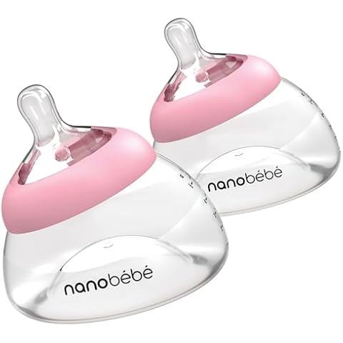 Nanobebe Breastmilk Bottle, Breastfeeding Newborn Breast Like, Anti Colic, Perfect Latch, Preserves Breast Milk nutrients, Twin-Pack Pink Cover