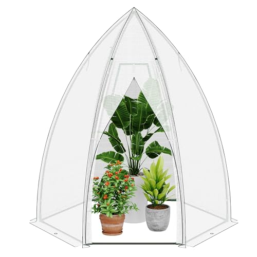 Ribelli Überwinterungszelt für Pflanzen, Gewächshaus mit Tür, Foliengewächshaus Tomatengewächshaus φ160 x 180 cm, Gartenhaus Winterfest PE-Gitterfolie, Gemüse, Blumen, Weiß