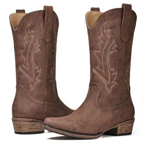 Image of Cowboy Boots for Women, Cowgirl Boots with Embroidered and Chunky Heel, Ideal for Daily Wear and Country Fashion