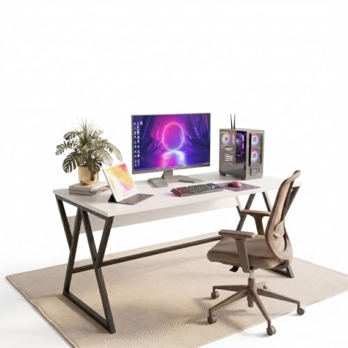 Image of TEKAVO Remik Study Table for Home & Office | Computer Table for Home pc | Wooden Gaming Workstation Desk with Heavy Duty Metal | 150 cm Table | White