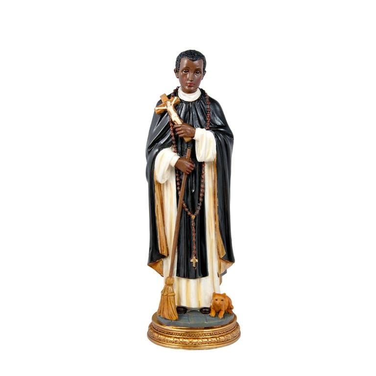 DRW Figur San Martin de Porres, bekannt als Fray, Besen aus Kunstharz, handbemalt, 30 cm