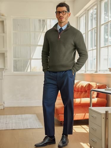 Runcati Mens Quarter-Zip Pullover Sweater Casual Mock Neck Winter Warm Ribbed Polo Sweaters4