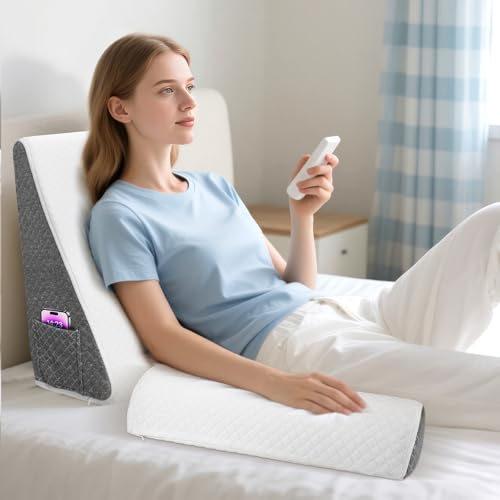 Vielseitig Keilkissen mit Nackenrolle, 25D Memory-Schaumstoff Lesekissen für Bett und Sofa, Ergonomisches Kopfkissen für Reflux Schlafapnoe, Lendenkissen, Beinkissen, Rückenstützkissen, L50xB50xH26cm