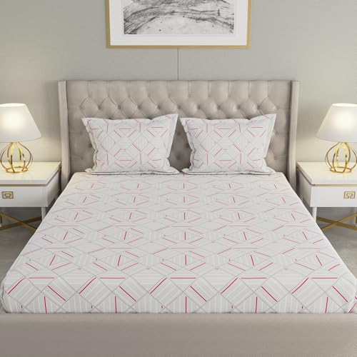 Image of Raymond Home 200TC Affair Cotton Rich Super Soft Geometric Double Bedsheet (2.29 Mx2.54 M) with 2 Pillow Covers(46 CM x 69 CM) - Grey