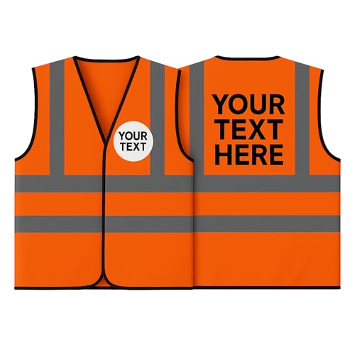 Step Ahead Personalised Hi Vis Vest Custom Print High Visibility Safety Waistcoat for Adults with Reflective Vinyl Banding – Add Text on Front & Back – Men & Women Hi-Vis Vest (ORANGE, M)