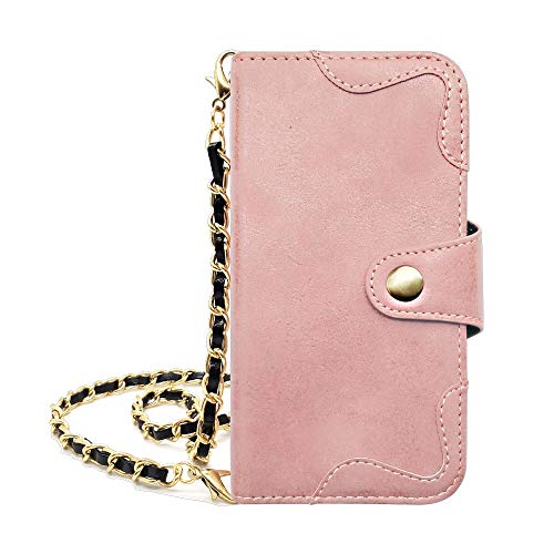sslink iPhone17 Pro Max アイフォン17プロマックス 対応 手帳型 スマホ ケース (ピンク) アンティーク調 ヴィンテージ ビンテージ ロング チェーン ストラップ 付き (チェーン/ブラック) PUレザー 合皮 ダイアリータイプ