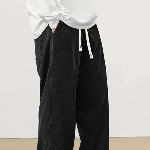 Corduroy Pants, Fashion Vintage Sports Corduroy Fabric, Men's Daily Casual Strip Tether Loose Elastic Waist Pocket Pants3
