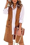 Long Vest for Women Sleeveless Cardigan Sweaters Blazer Jackets Fall Winter Sweater Vest Tops Outerwear Waistcoat, Brown, M