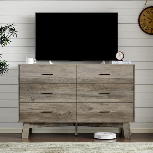 Image of BORNOON Dresser for Bedroom with 6-Drawer, 47.2 inch Modern Chest of Drawers with Metal Handles, X-Shape Base & Adjustable Center Leg, Anti-Tip Closet Organizers and Storage