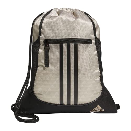 Image of adidas Alliance Sackpack DISCONTINUED, Bos Mini Monogram Wonder Beige /Black, One Size, Alliance Sackpack (12l) Lightweight Athletic Small Drawstring Team Sports Workout Bag Discontinued