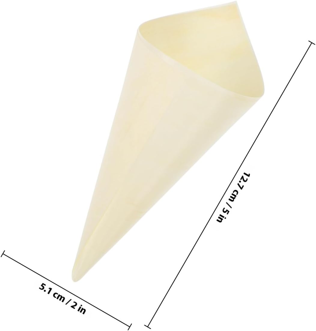100 Pcs Disposable Wooden Food Cones 5.00 Inch Rustic Wood Tasting Cones with Bamboo Picks for Ice Cream Desserts Snacks Catering Parties