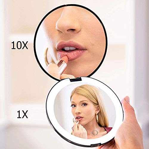 Mavoro Led Lighted Travel Makeup Mirror, Rechargeable, 1X/10X Magnification - Daylight Led, Pocket Or Purse Mirror, Small Travel Mirror. Folding Portable Mirror, Touch Sensor, Usb Charging (Black) #TOP1