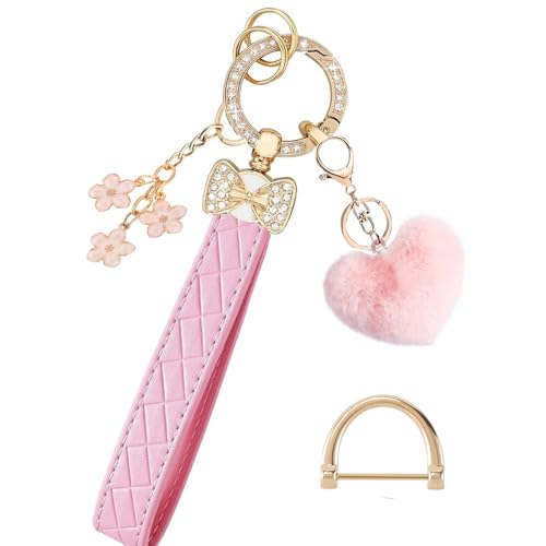EAQIOIL Keychain Wristlet for Women Wristlet Keychains Bracelet Lanyard for Keys With Bow/Flower/Heart Keychain