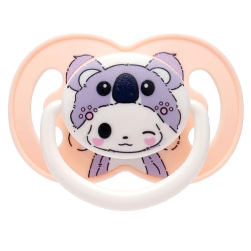 Image of Little Shield Big Size Pacifier: Cute Kaora Bear Large paci for Anxiety - Soft Silicone Bigger Nipple Binky for Autism with Case Orange for Sleep
