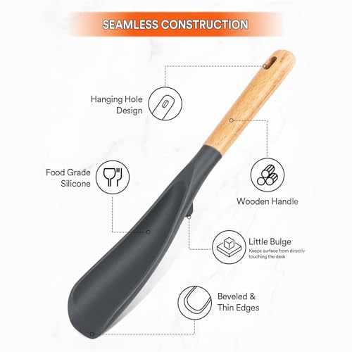 Silicone Spatula Set - 2 Pieces Cooking Paddle for Baking and Frying | Flexible Non-Stick Silicone Head with Wooden Handle, Heat-Resistant Kitchen Utensil for Mixing, Pancake, 86/98g Black White – Image 4
