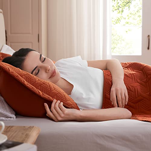 Quilt Set King Size 3 Pieces,Lightweight Burnt Orange/Rust Bedspread-98''X106'',Soft Microfiber Summer Quilt,Luxurious Warm Bamboo Pattern Coverlet Sets For All Seasons (Includes 1 Quilt, 2 Shams) #TOP4