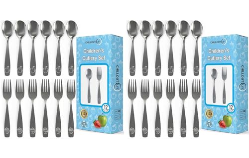Image of CHILLOUT LIFE Stainless Steel Kids Silverware Set 24 Pieces (2 Pack of 12) - Child and Toddler Safe Flatware - Kids Utensil Set - Metal Kids Cutlery Set (Includes 12 Small Kids Spoons & Kids 12 Forks)
