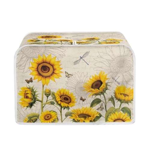 Talayituse Sunflower Dragonfly Butterfly 2 Slice Toaster Dust Covers Kitchen Small Appliance Cover, Thanksgiving Stain Resistant Dust Protection Bread Machine Cover with Top Handle