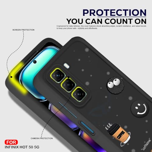 Image of AESTMO Back Case Cover for Infinix Hot 50 5G Cover | Cute Fun Cartoon 3D Ball | Coffee Silicone Case | Full Body Protection | Camera Protection Back Cover for Infinix Hot 50 5G (Black)