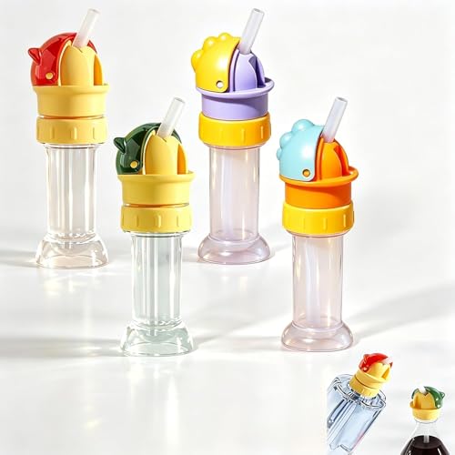 4PC Water Bottle Spout Conversion Cap with Straw Soft Silicone Straws Makes Drinking on the Go Adapter for Plastic Bottles Reusable Liquid Caps Straw Lid Universal Soda Can Lids Spouts