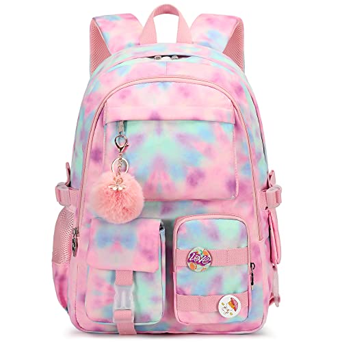 Laptop Backpacks 16 Inch School Bag College Backpack Anti Theft Travel Casual Daypack Bags Cute Bookbags Large Colorfull Carry on Back Pack for Teens Girls Women Students (Tie-Dye Pink)