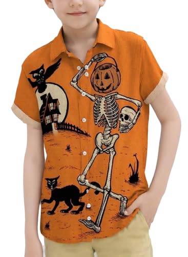 QIVICIMA Boys Halloween Christmas Shirts Funky Button Down Shirt Santa Party Short Sleeve Shirt Cute Xmas Top for Kids