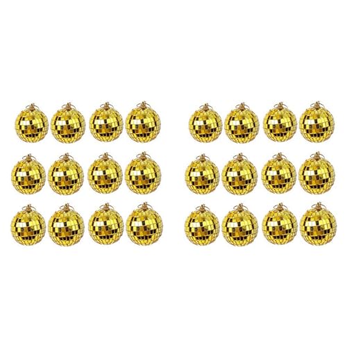 Qomcsrl Decoración de Bola de Discoteca con Espejo de 24 Piezas, Efectos de Iluminación para Fiestas O DJ, Decoración del Hogar, Accesorios de Escenario (2 Pulgadas, Dorado)