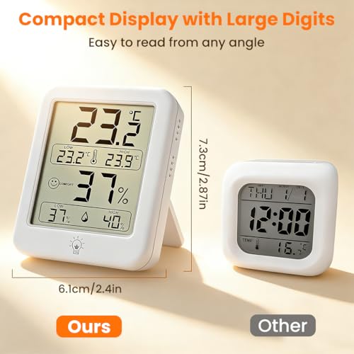 Image of HASTHIP Magnetic Digital Temperature Meter and Humidity Meter, Indoor Thermometer Hygrometer Monitor with LCD Backlight, Small Thermo-hygrometer Sensor for Room