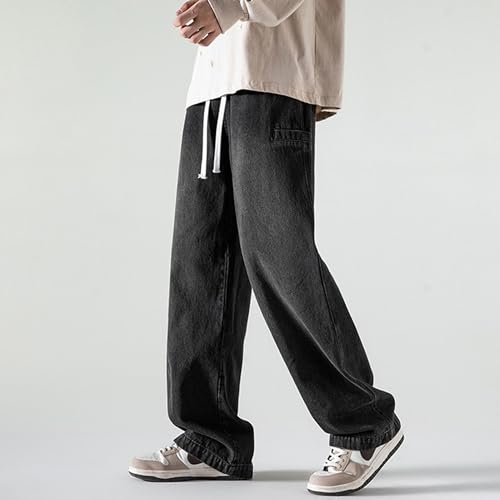 Men's Regular Fit Straight Leg Jeans Fashion Lightweight Jean Casual Drawstring Elastic Waist Cargo Denim Pants3