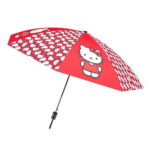 Hello Kitty Travel Umbrella Compact Folding Red Umbrella 43 (3.58 ft) Canopy Easy Open & Close Lightweight & Portable Gift for Kids Teens & Adults