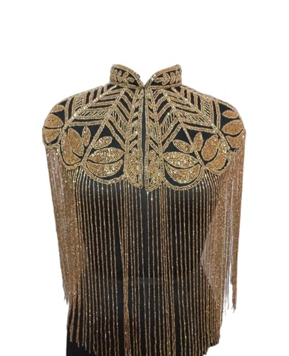 Zuho Golden Stylish Net Hand Beaded Poncho For Women Fancy Beads And Stone Net Poncho