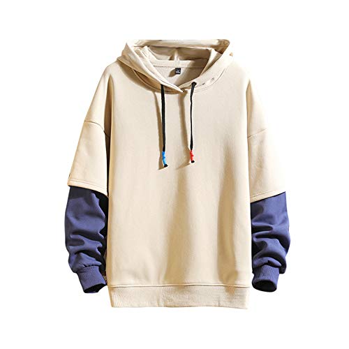 GURUNVANI Fashion Hoodies Men's Color Block Pullover O-Neck Hooded Sweatshirt Patchwork