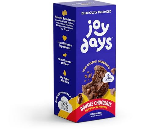 Joydays Double Chocolate Cookies - 63% Less Sugar, High Protein, High Fiber, Dietitian & Chef Crafted, Low Sugar, Blood Sugar Friendly Sweet Snack, 5Oz