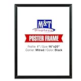 M&T Displays Snap Poster Frame 16x20 Inch Black 1' Aluminum Profile Front Loading Wall Mounting Photo Picture Document Certificate Sign Holder Mitered Corner Anti Glare Cover