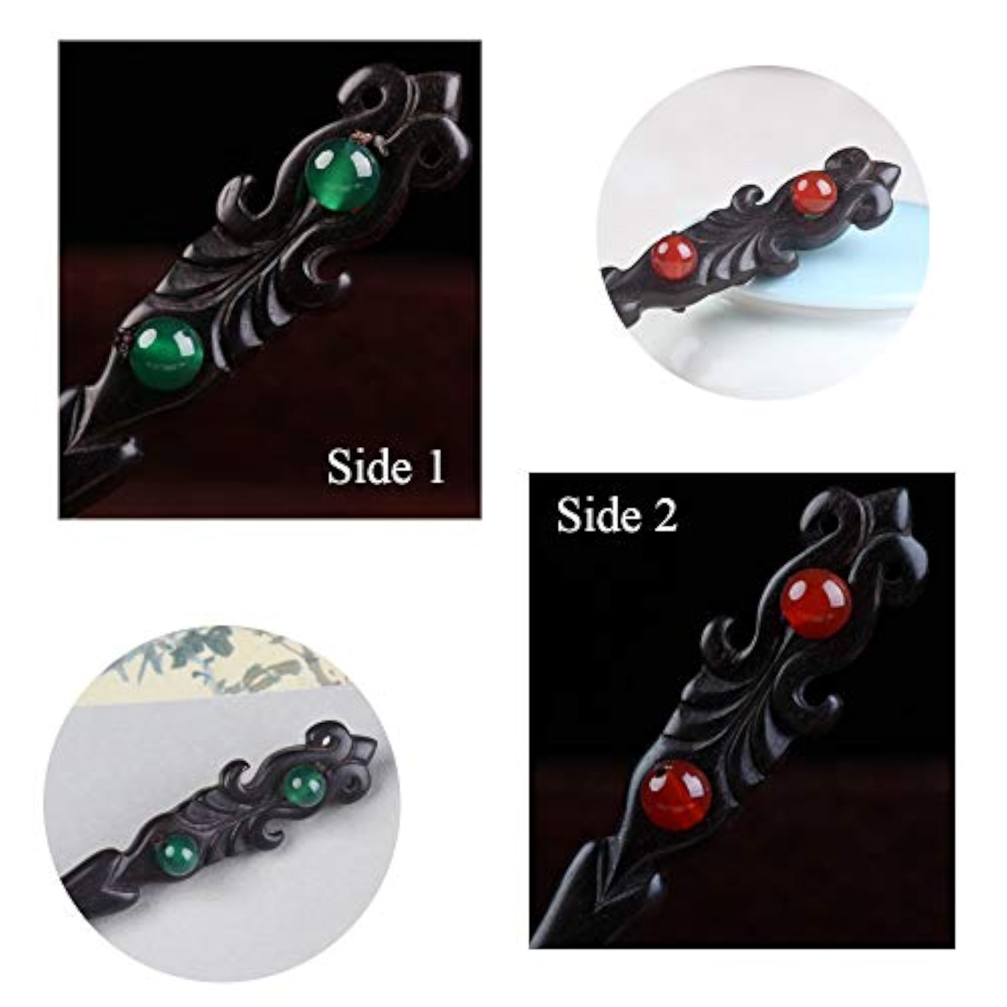 Handmade Ebony Double-faced Jade Sword Hairpins