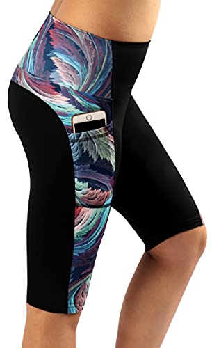 Neonysweets Womens Cycling Running Workout Tights Yoga Shorts Half Tights Black Printed S