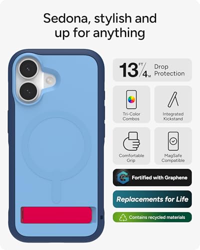 Image of ZAGG Sedona Snap Case with Kickstand for iPhone 17 - Blue Royal Ember, Drop Protection (13ft /4m), Multi-Layer Protection, with Camera Button, MagSafe Phone Case with Impact-Absorbing Bumpers