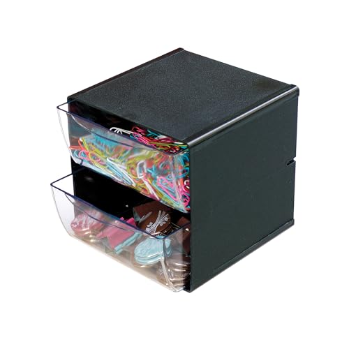 Deflecto Stackable Cube Organizer, 2 Drawers, Black (350104)