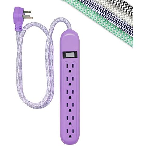 Cordinate 6-Outlet Surge Protector, Power Strip, Flat Plug, Braided Cord, Decorative, 3 ft Power Cord, Wall Mount, Tangle-Free, Warranty, Lavender, 41639 Cover