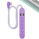 Cordinate 6-Outlet Surge Protector, 3 Ft Braided Extension Cord, Power Strip, Flat Plug, Decorative Cable, Wall Mount, Tangle-Free, Warranty, UL Listed, Purple, 41639