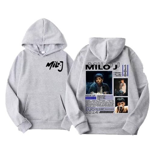 ZMCLZMD Rapper Sudadera con Capucha Milo J 166 Álbum Merch Hoodie Hombres Mujeres Vintage 90 Estilo Dulce Joven Cordón Casual Retro Unisex-Light Gray||l