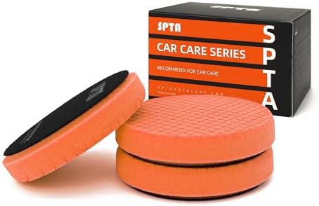 SPTA 3tlg Orange T40 Polierschwamm mit Mittlerer Schnitt, 150mm Polierschwämme Wachs Schwämme Auto Polierpad Polieren Pad, Polierschaum Set für Exzenter Poliermaschine Schleifmasch