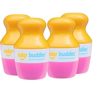 Solar Buddies Sunscreen Applicator – Pink Pack of 4 – Refillable Roll on Sponge Sunscreen, Suncream & Lotion Applicator For Kids, Adults & Families – Holds 3.4fl oz, Perfect Size for Travel