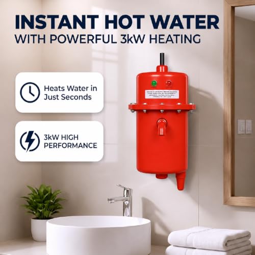 Image of Seltix 1L Instant Water Geyser | Portable Electric Water Heater for Bathroom & Kitchen | ABS Body, Copper Heating Element, Auto Cut-Off, Energy Saving, Wall-Mountable (Red)