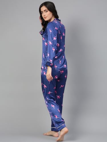 Image of KOTTY Women's Printed Satin Night Suit Shirt & Pyjama Set