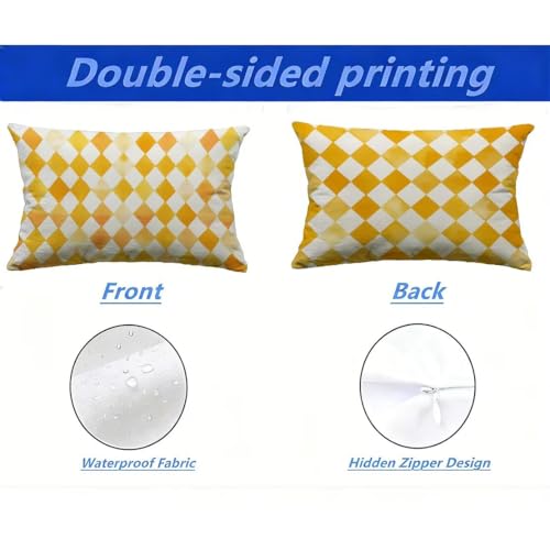 Housse de coussin décorative de jardin 70x90 anti-UV imperméable jaune treillis