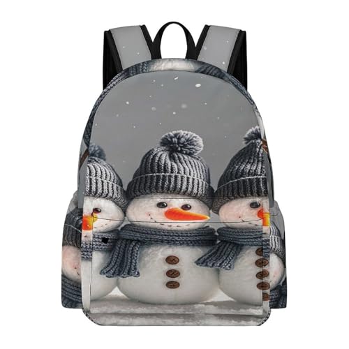Heavy-Duty Backpack with Reinforced Base And Side Pockets, Lovely Snowman Print Travel Bag