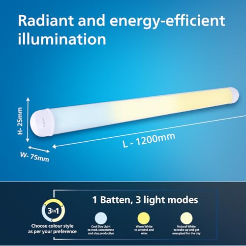 Image of Philips StarBright Wide Nxt 50W Linear LED Batten | 3-in-1 Color Changing TubeLight| 5000 Lumens | 4 Feet (1200mm) Tube Light | 2X Wider Spread & Brighter Light | 4kV Surge Protection | Pack of 4