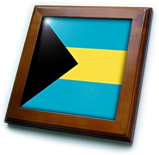 3dRose ft_158449_1 Flag of The Bahamas Islands. Bahamian Blue Yellow Gold Stripes Black Triangle Country World Souvenir-Framed Tile Artwork, 8 by 8-Inch