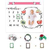 Baby Monthly Milestone Blanket for Girl Boy, Floral Photo Props Personalized Photography Backdrop for Newborn Infant Month Growth Pictures, Unisex New Baby Twins Swaddle Shower Gift